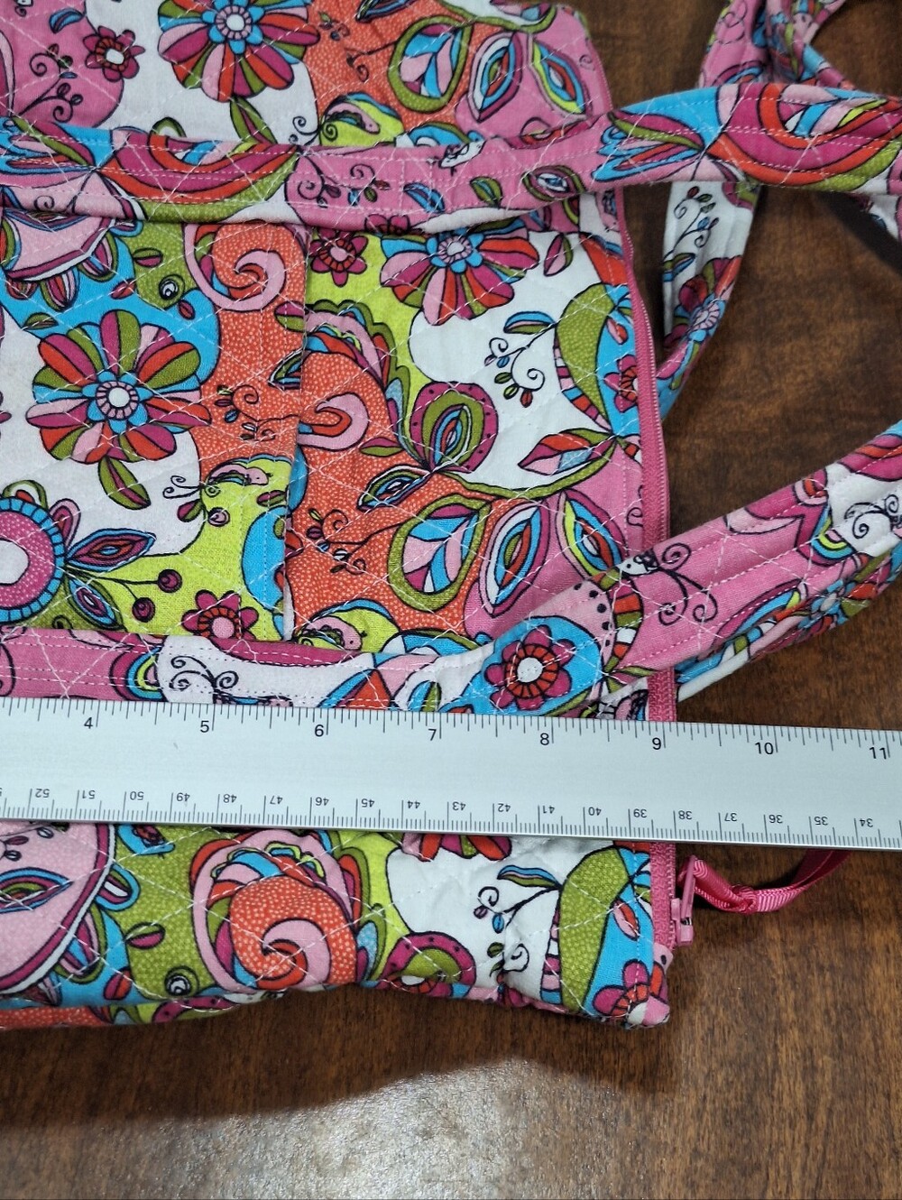Handmade Quilted Cotton Tote Bag Purse 12X9 In Paisley Floral Pink Blue Pockets - Picture 14 of 16